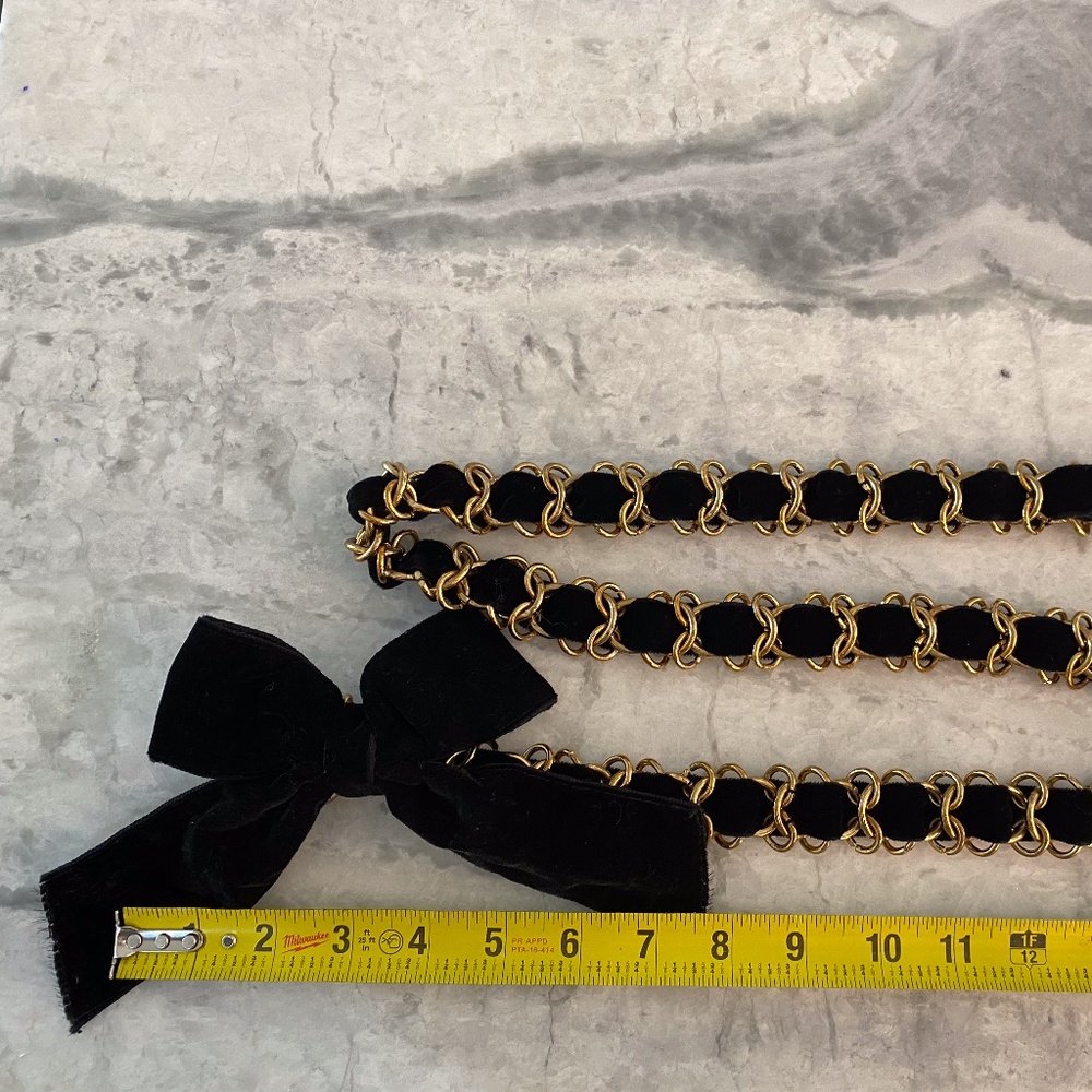 Black Velvet and Gold Metal Chain belt
